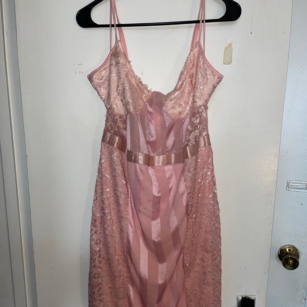 PrettyLittleThing Pink lace and mesh dress plus size